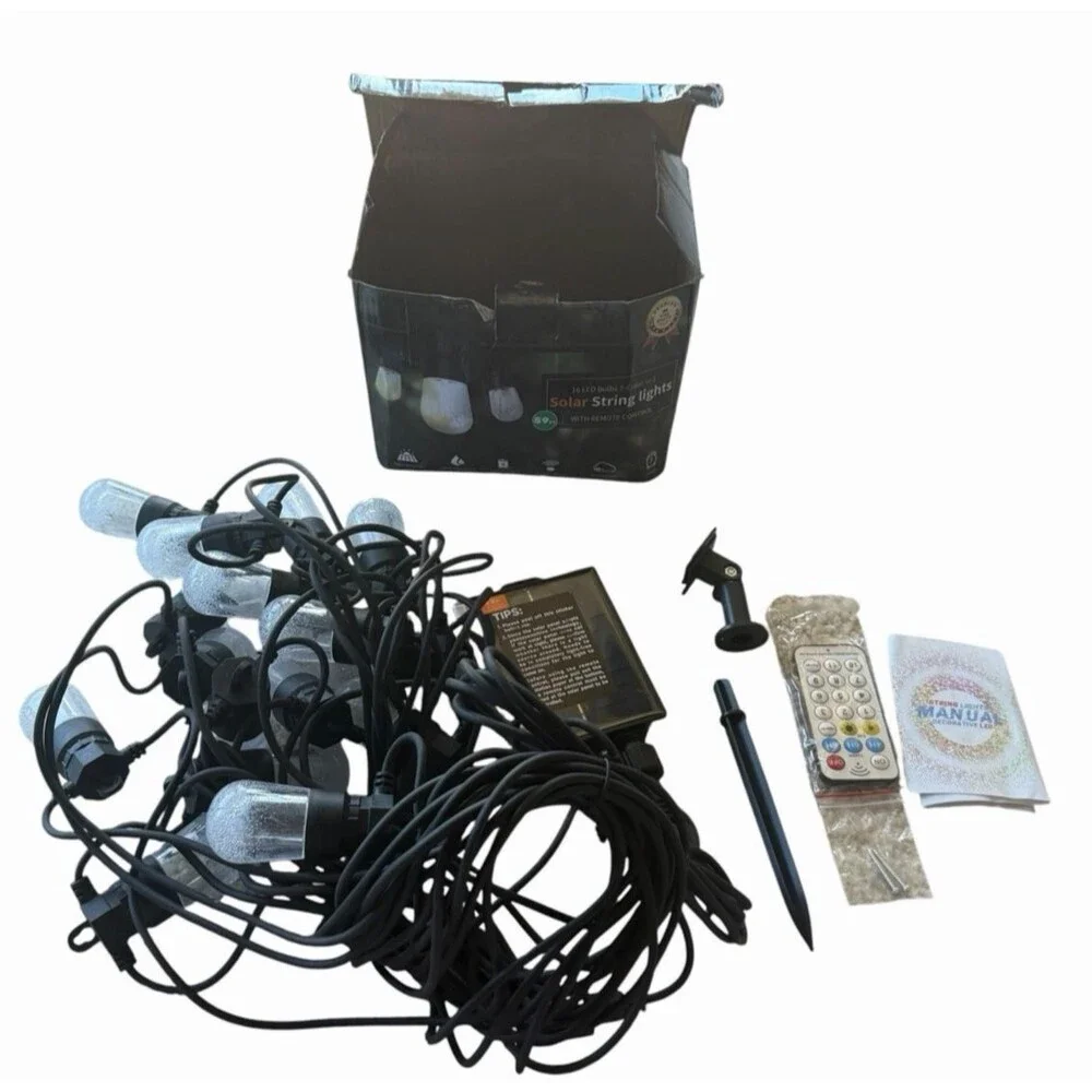 Outdoor Solar String LIghts With Remote Control 59 Feet 16 LED Bulbs 2 Color